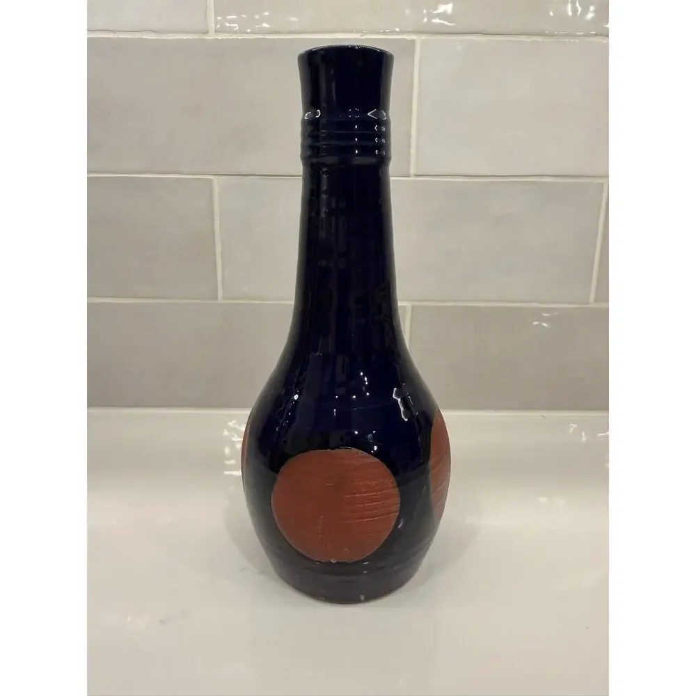 Cobalt‎ Blue Vase with Terra Cotta Colored Circles Made in Japan